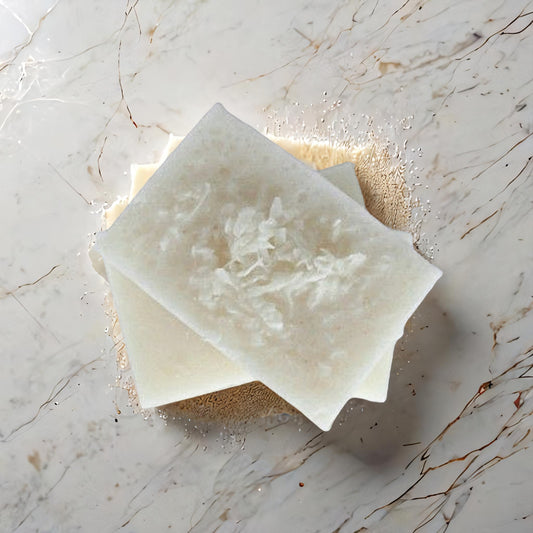 Handmade Coconut Shea Butter Soap Bar with Exfoliating Coconut Flakes, Natural White